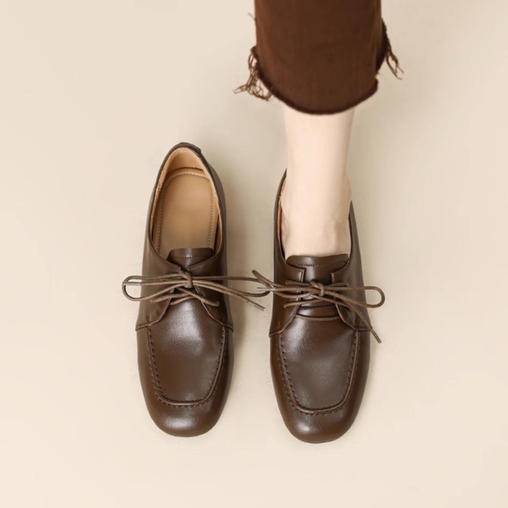 Women Square Toe Genuine Sheepskin Leather Loafers – Size 6.5– Chic Block Heel